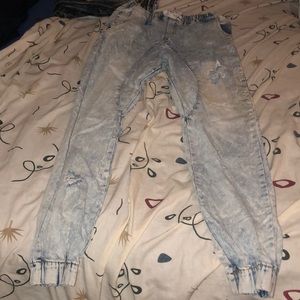 light distressed men jean joggers